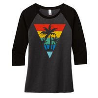 Palm Trees Retro Triangle Sunset Women's Tri-Blend 3/4-Sleeve Raglan Shirt