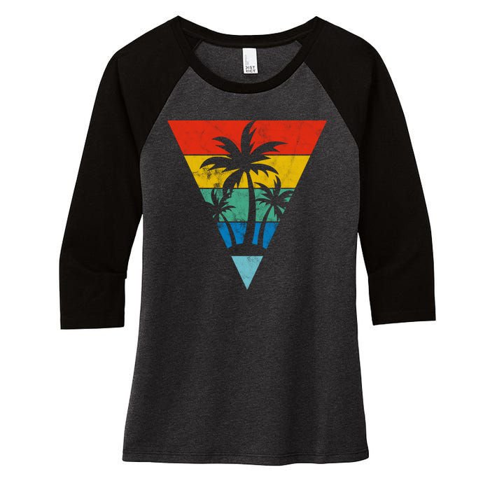 Palm Trees Retro Triangle Sunset Women's Tri-Blend 3/4-Sleeve Raglan Shirt