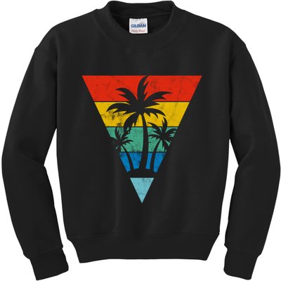 Palm Trees Retro Triangle Sunset Kids Sweatshirt