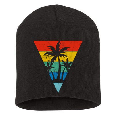 Palm Trees Retro Triangle Sunset Short Acrylic Beanie