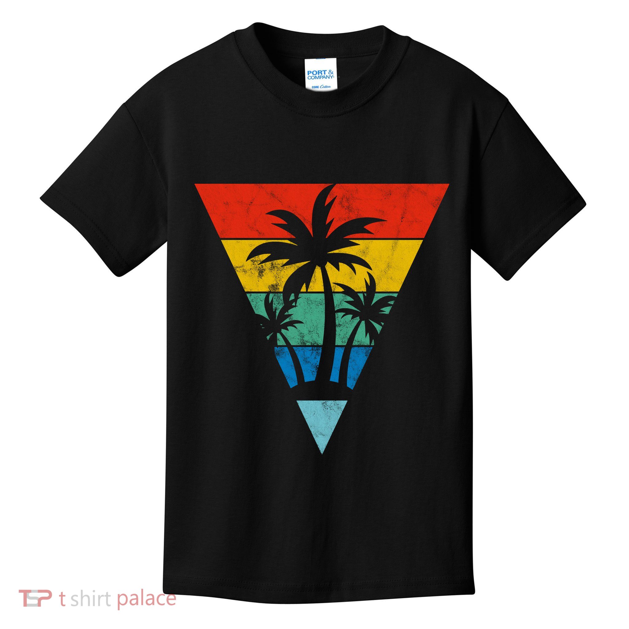 Palm Trees Retro Triangle Sunset Kids T-Shirt