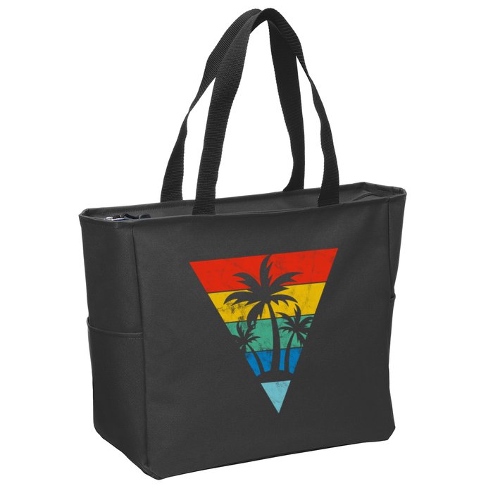 Palm Trees Retro Triangle Sunset Zip Tote Bag