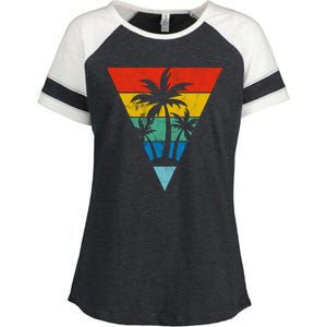 Palm Trees Retro Triangle Sunset Enza Ladies Jersey Colorblock Tee