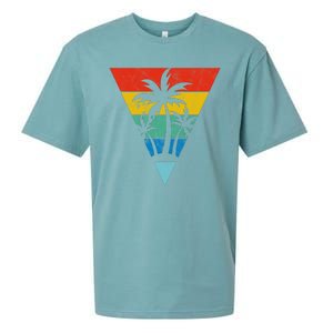 Palm Trees Retro Triangle Sunset Sueded Cloud Jersey T-Shirt