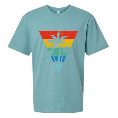 Palm Trees Retro Triangle Sunset Sueded Cloud Jersey T-Shirt