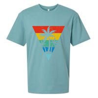 Palm Trees Retro Triangle Sunset Sueded Cloud Jersey T-Shirt