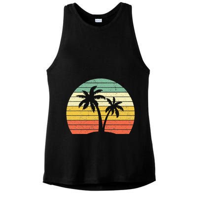 Palm Tree Retro Tropical Beach Ladies PosiCharge Tri-Blend Wicking Tank