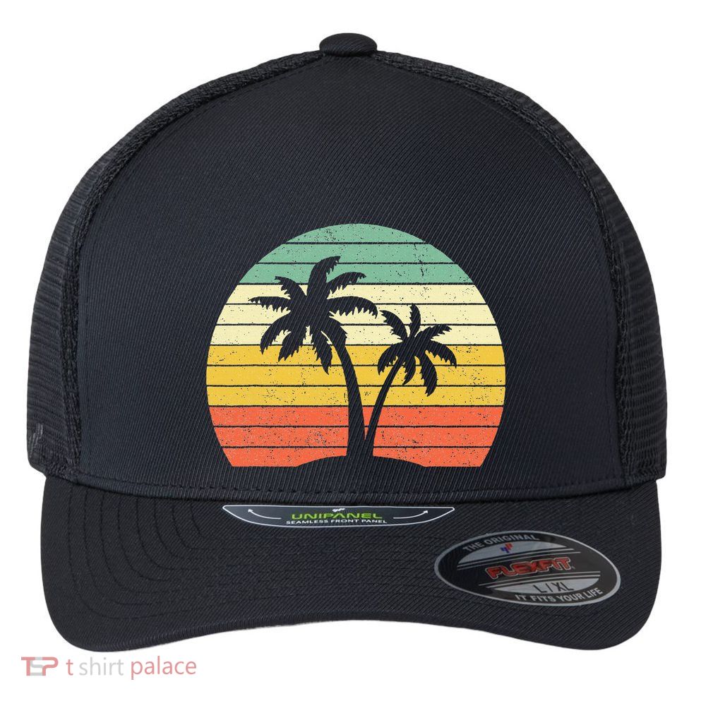 Palm Tree Retro Tropical Beach Flexfit Unipanel Trucker Cap