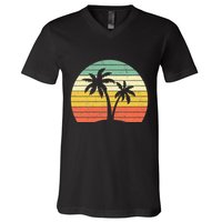 Palm Tree Retro Tropical Beach V-Neck T-Shirt
