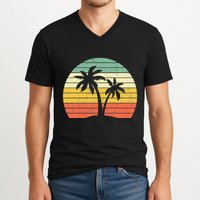 Palm Tree Retro Tropical Beach V-Neck T-Shirt