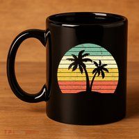 Palm Tree Retro Tropical Beach 11oz C Handle Ceramic Mug
