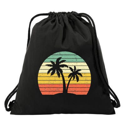 Palm Tree Retro Tropical Beach Drawstring Bag