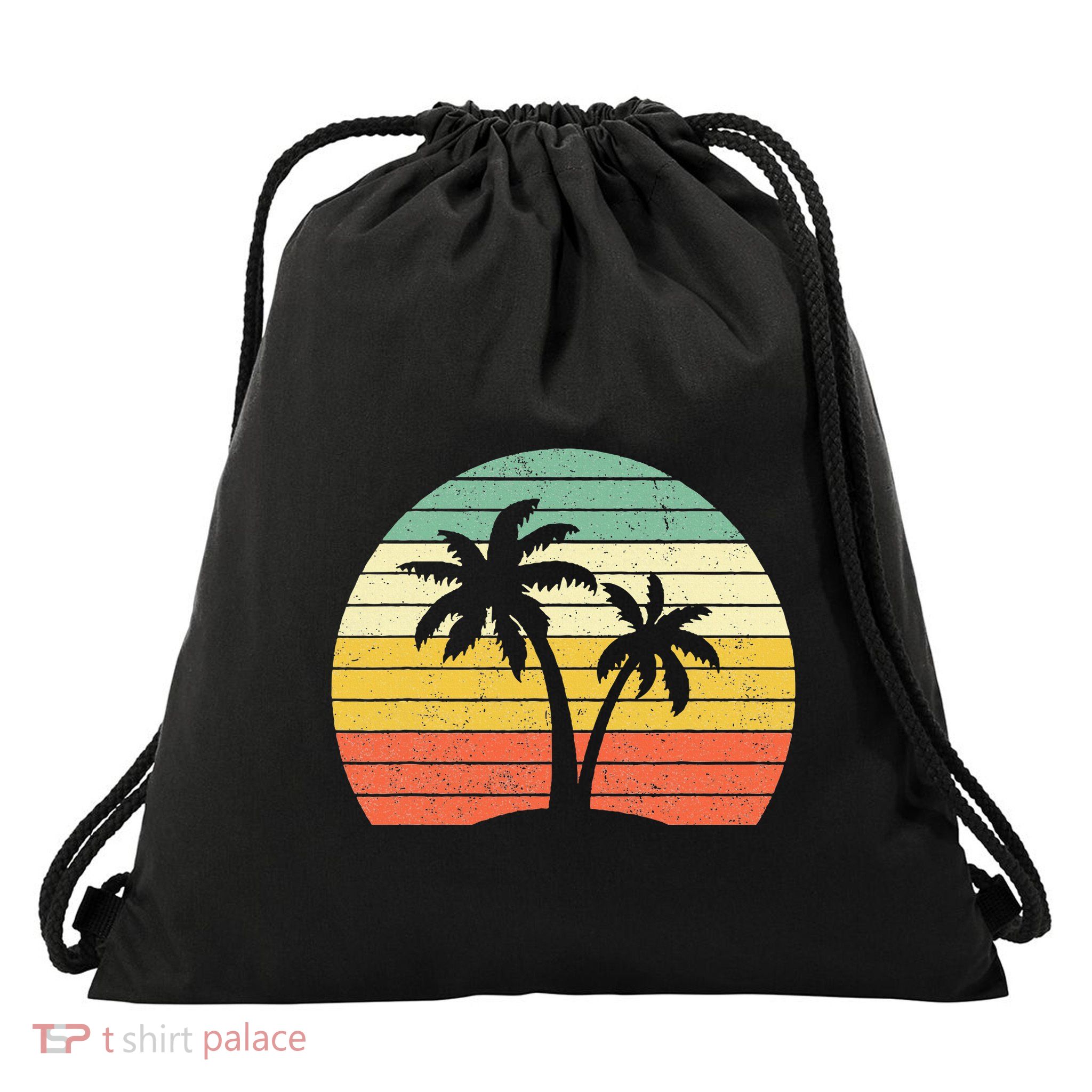 Palm Tree Retro Tropical Beach Drawstring Bag