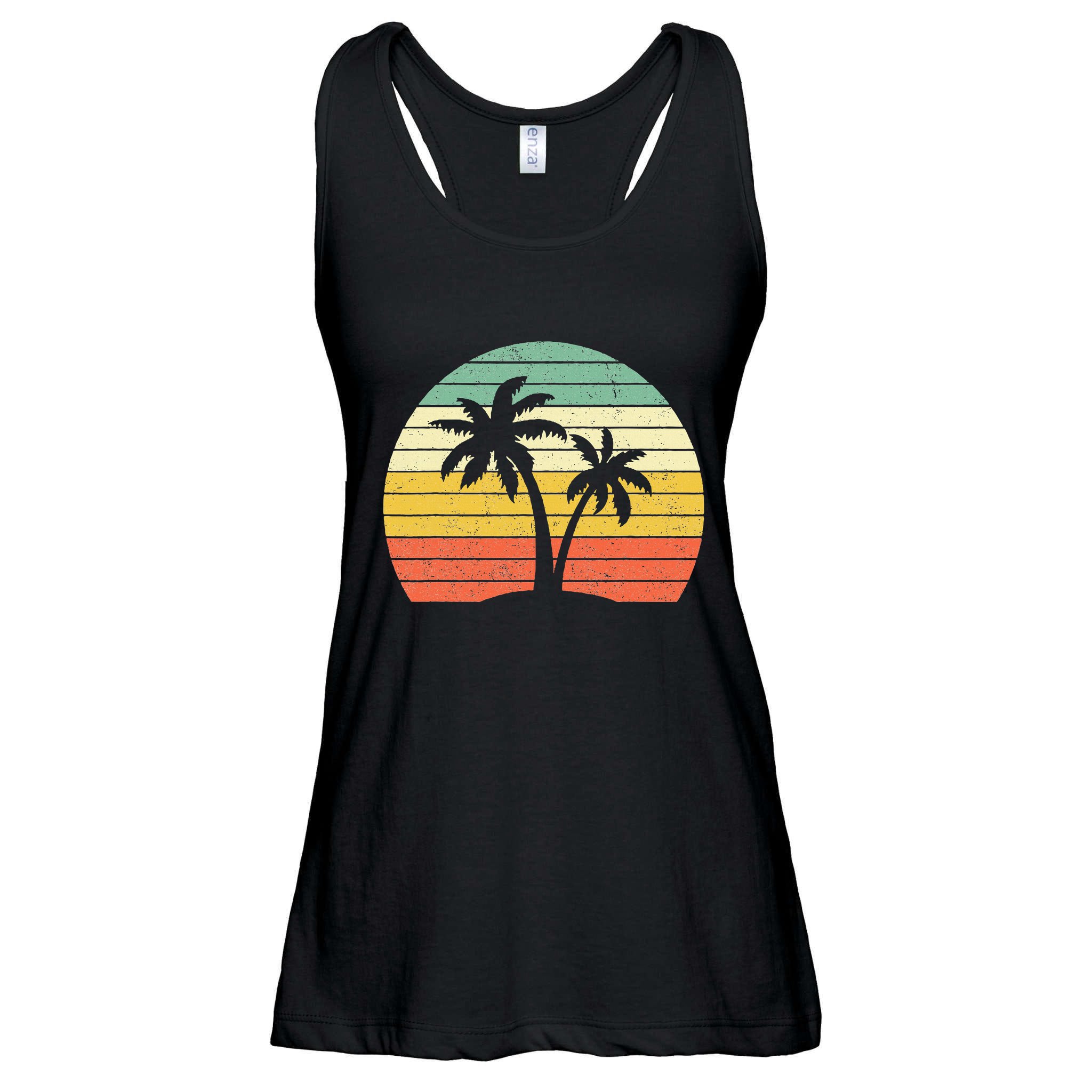 Palm Tree Retro Tropical Beach Ladies Essential Flowy Tank