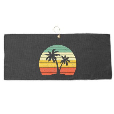 Palm Tree Retro Tropical Beach Large Microfiber Waffle Golf Towel