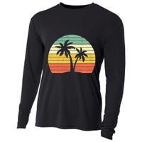 Palm Tree Retro Tropical Beach Cooling Performance Long Sleeve Crew
