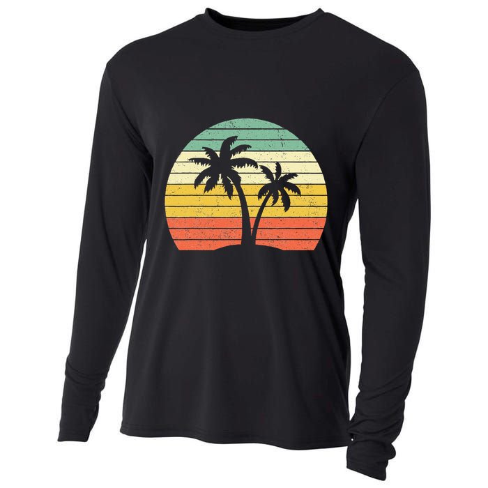 Palm Tree Retro Tropical Beach Cooling Performance Long Sleeve Crew