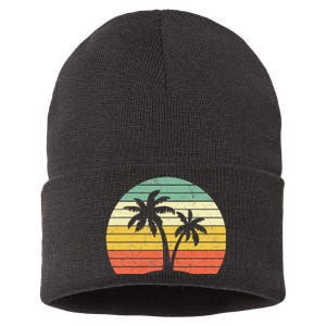 Palm Tree Retro Tropical Beach Sustainable Knit Beanie