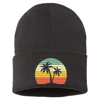 Palm Tree Retro Tropical Beach Sustainable Knit Beanie