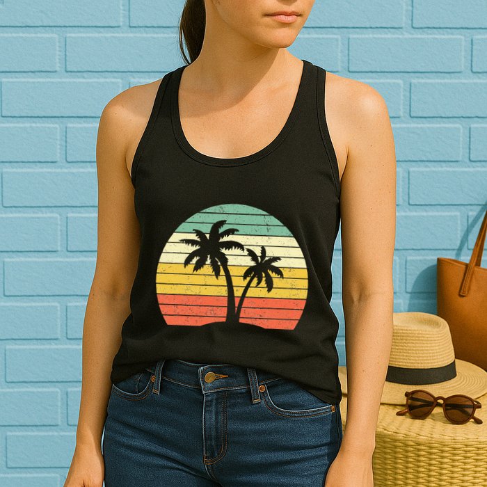 Palm Tree Retro Tropical Beach Womens Tank Top