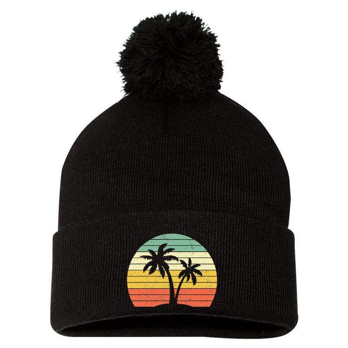Palm Tree Retro Tropical Beach Pom Pom 12in Knit Beanie