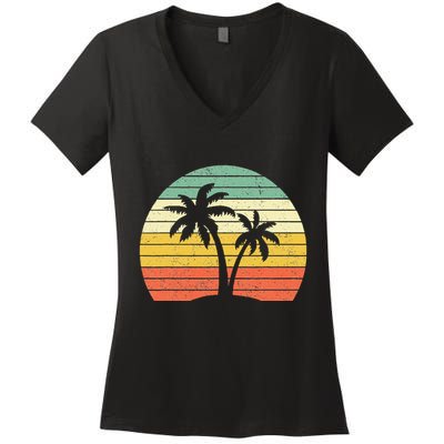 Palm Tree Retro Tropical Beach Women's V-Neck T-Shirt