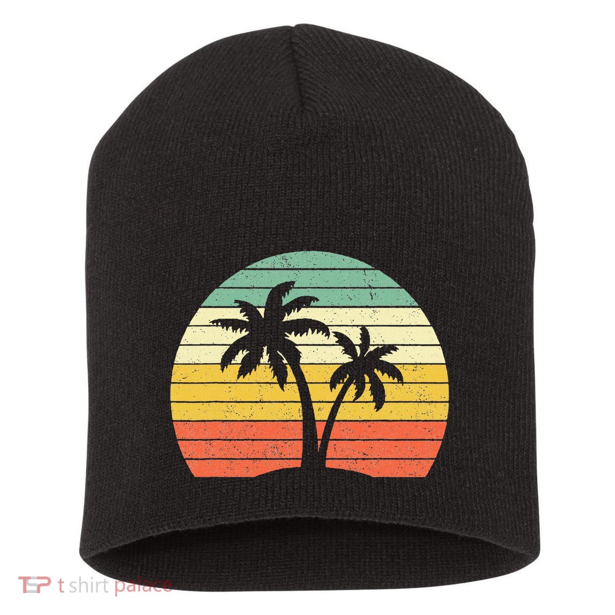 Palm Tree Retro Tropical Beach Short Acrylic Beanie