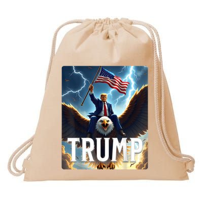 President Trump Riding An Eagle. Patriotic Political Drawstring Bag