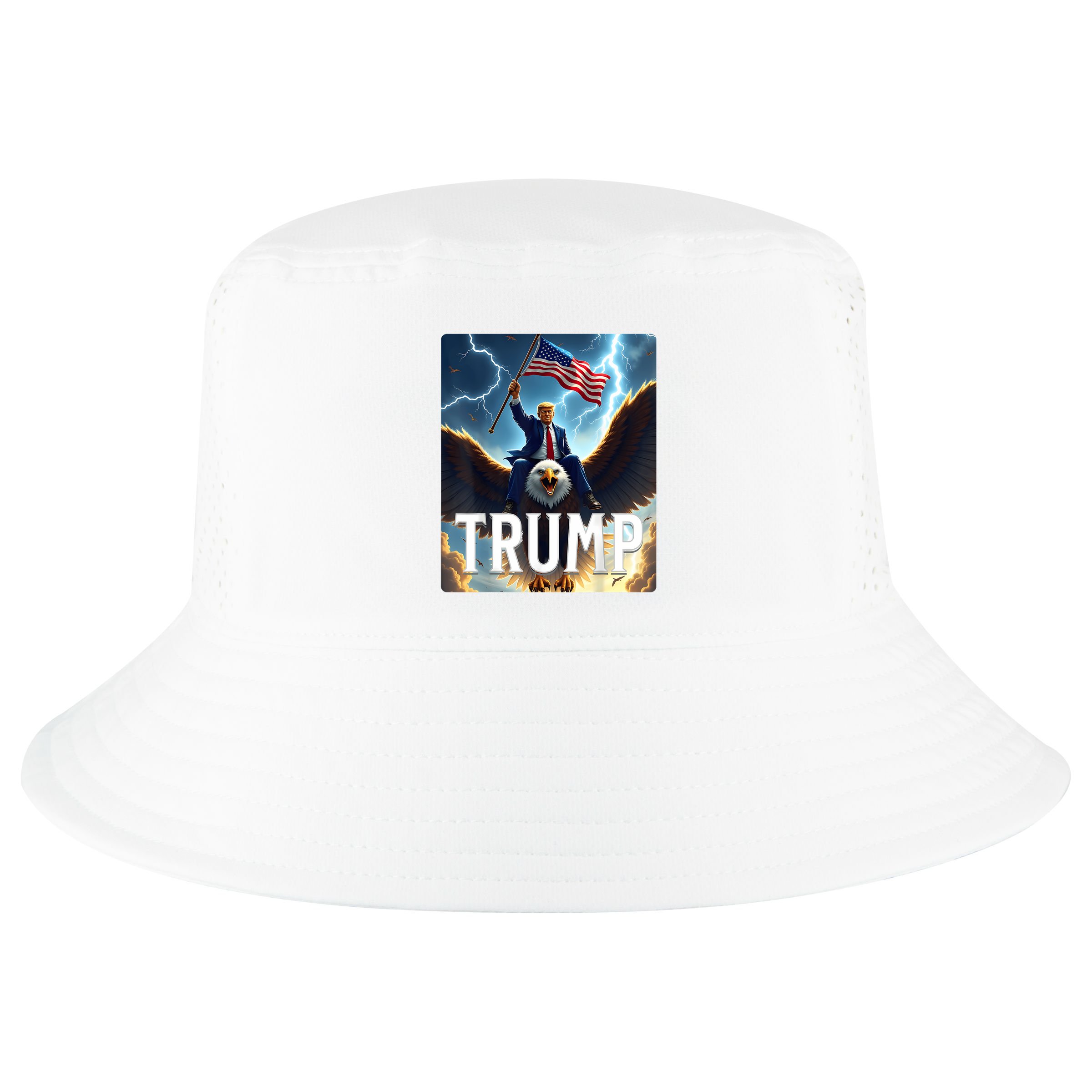 President Trump Riding An Eagle. Patriotic Political Cool Comfort Performance Bucket Hat