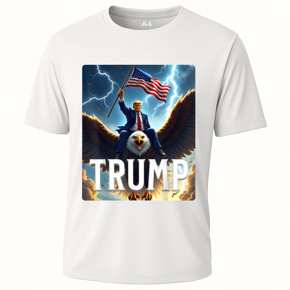 President Trump Riding An Eagle. Patriotic Political Cooling Performance Crew T-Shirt
