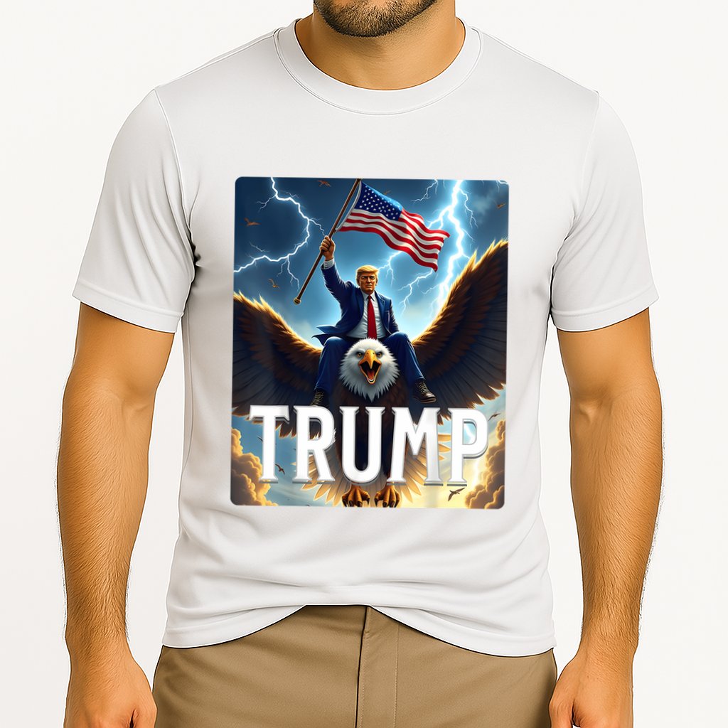 President Trump Riding An Eagle. Patriotic Political Cooling Performance Crew T-Shirt