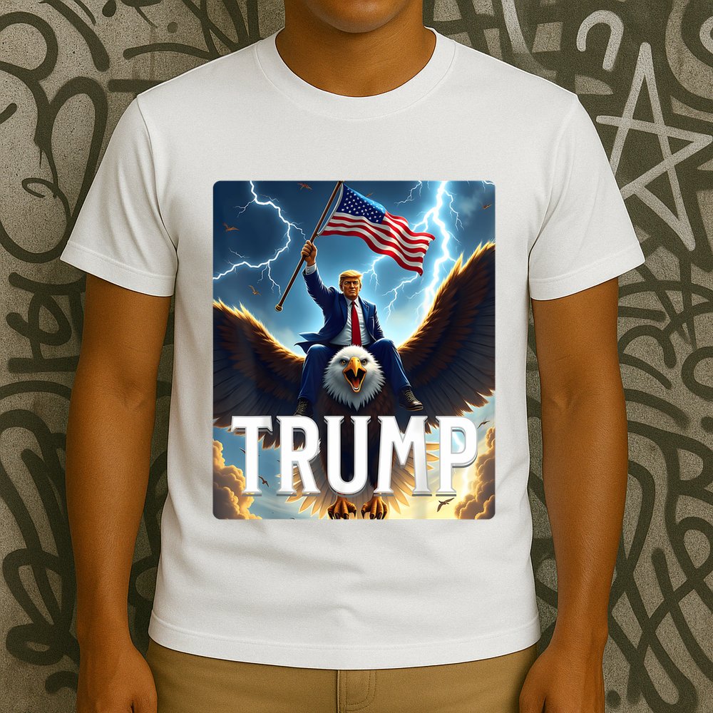 President Trump Riding An Eagle. Patriotic Political T-Shirt