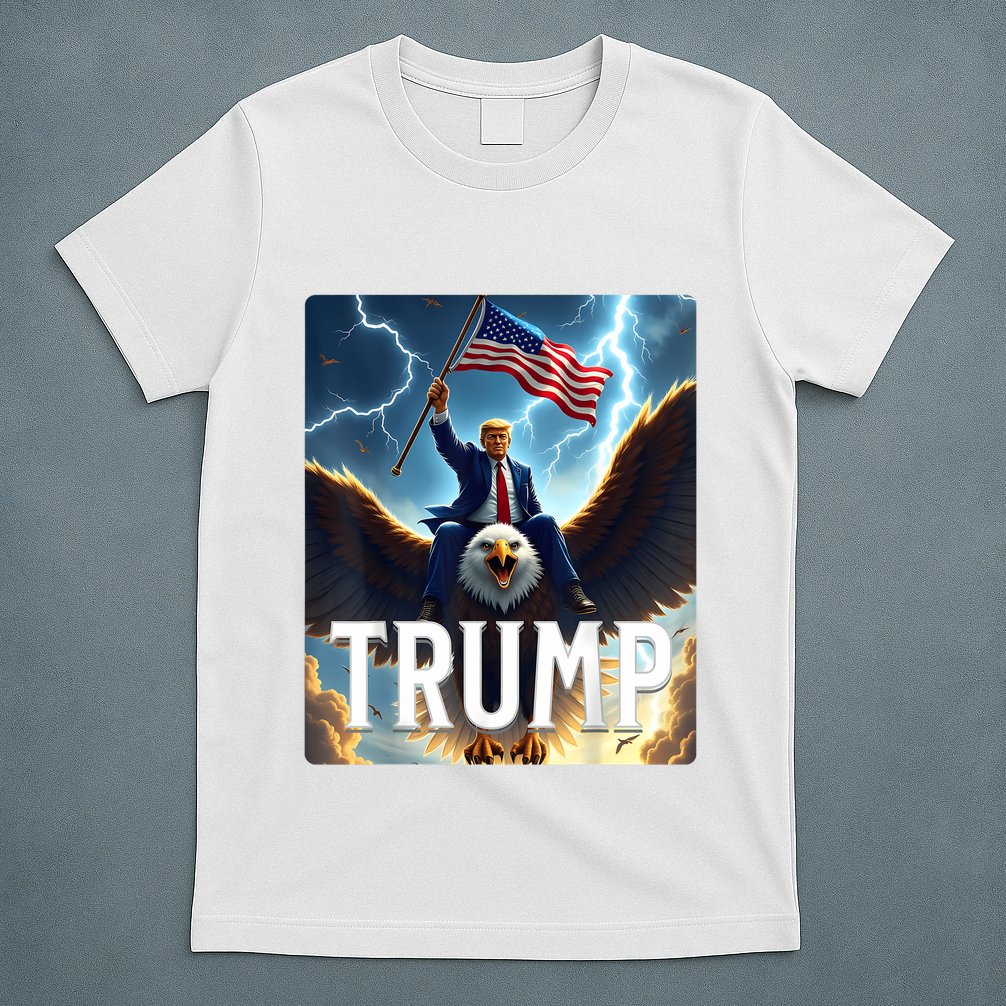 President Trump Riding An Eagle. Patriotic Political T-Shirt
