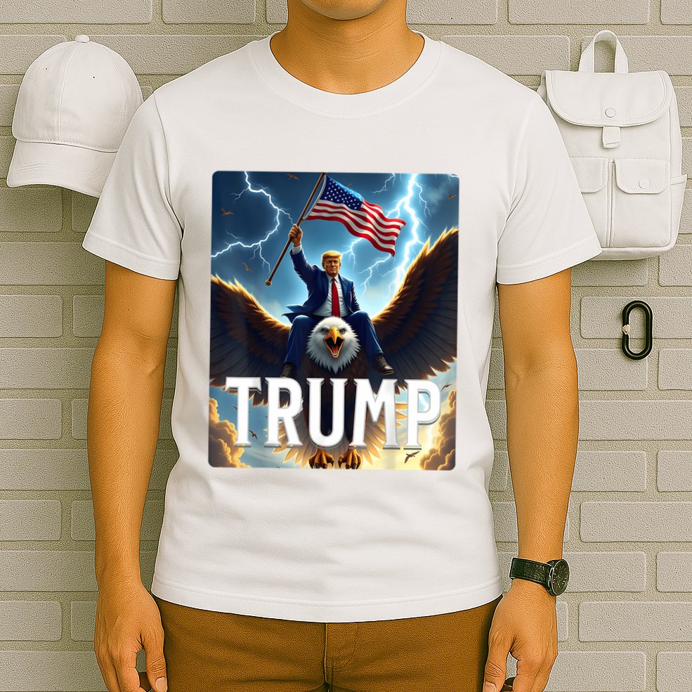 President Trump Riding An Eagle. Patriotic Political T-Shirt