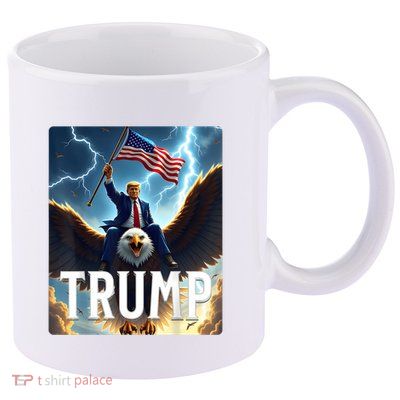 President Trump Riding An Eagle. Patriotic Political 11oz C Handle Ceramic Mug