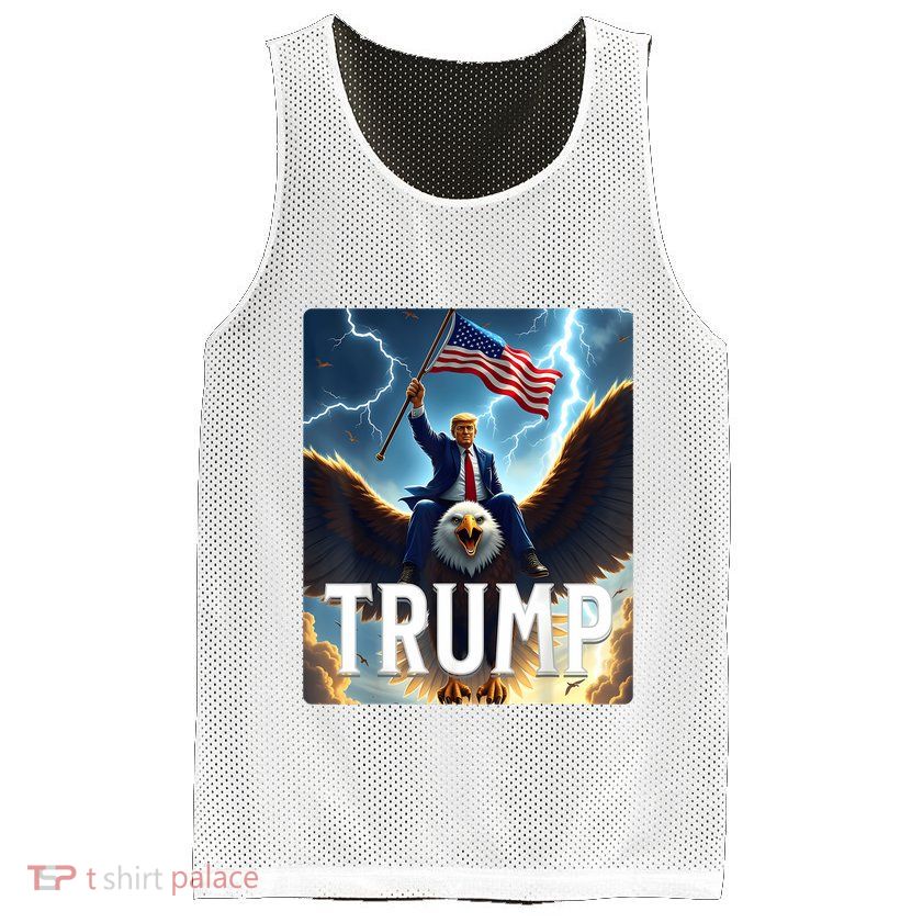 President Trump Riding An Eagle. Patriotic Political Mesh Reversible Basketball Jersey Tank