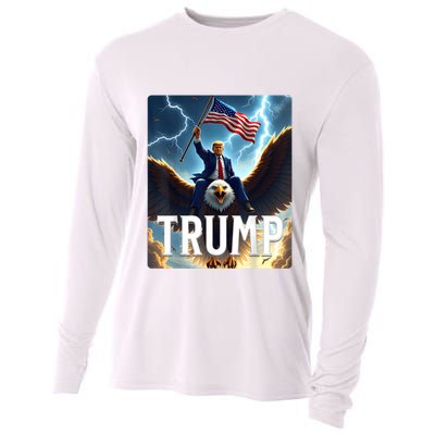 President Trump Riding An Eagle. Patriotic Political Cooling Performance Long Sleeve Crew