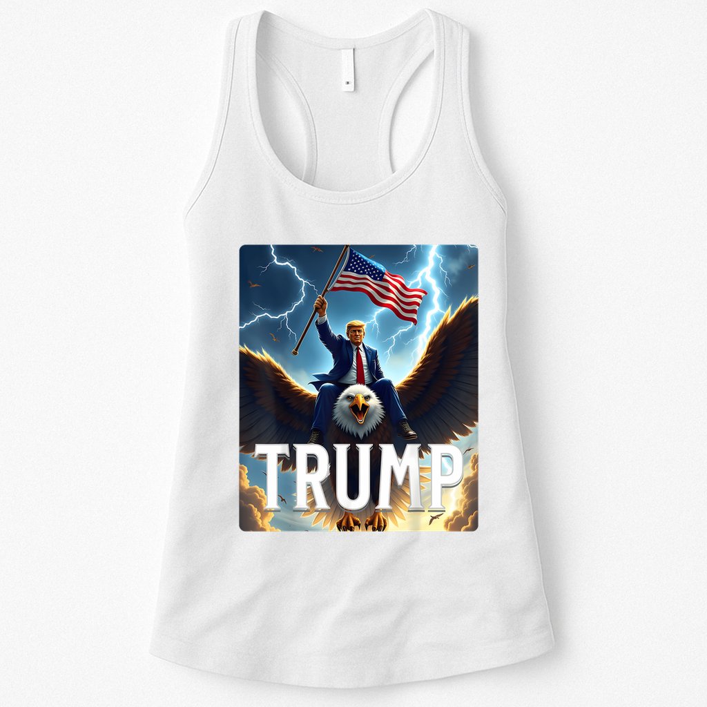 President Trump Riding An Eagle. Patriotic Political Womens Tank Top