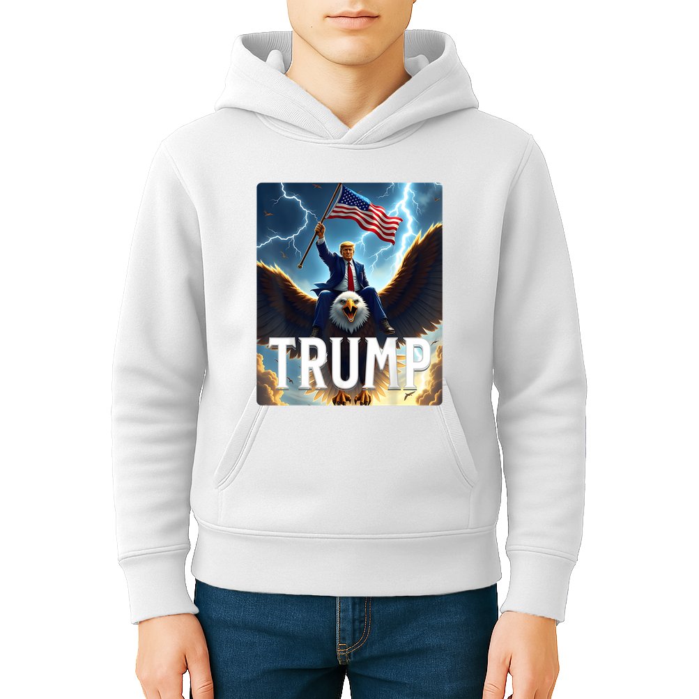 President Trump Riding An Eagle. Patriotic Political Kids Hoodie