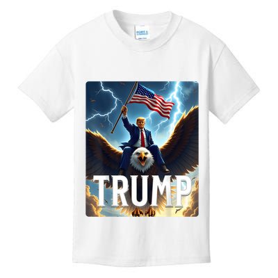 President Trump Riding An Eagle. Patriotic Political Kids T-Shirt