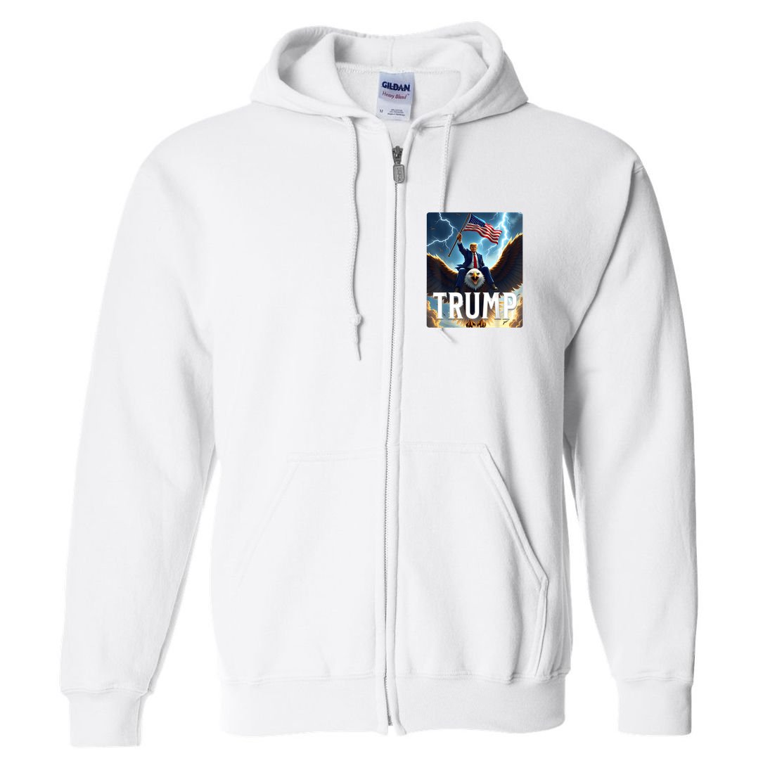 President Trump Riding An Eagle. Patriotic Political Full Zip Hoodie