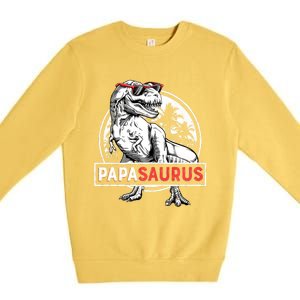 Papasaurus T Rex Dinosaur Funny Papa Saurus Family Matching Long Sleeve Premium Crewneck Sweatshirt