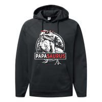 Papasaurus T Rex Dinosaur Funny Papa Saurus Family Matching Long Sleeve Performance Fleece Hoodie