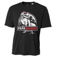 Papasaurus T Rex Dinosaur Funny Papa Saurus Family Matching Long Sleeve Cooling Performance Crew T-Shirt