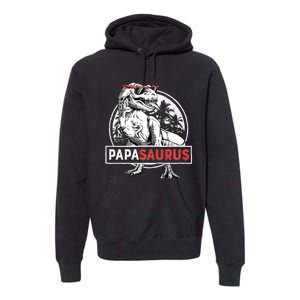 Papasaurus T Rex Dinosaur Funny Papa Saurus Family Matching Long Sleeve Premium Hoodie