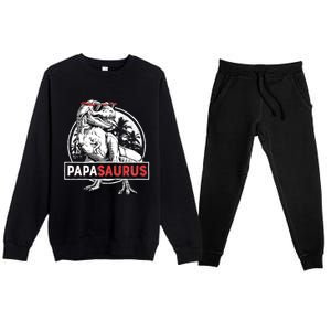 Papasaurus T Rex Dinosaur Funny Papa Saurus Family Matching Long Sleeve Premium Crewneck Sweatsuit Set