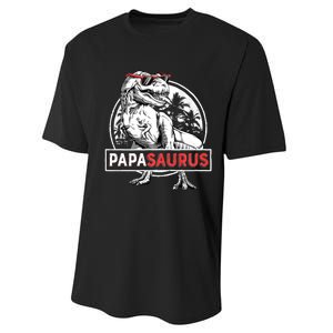 Papasaurus T Rex Dinosaur Funny Papa Saurus Family Matching Long Sleeve Performance Sprint T-Shirt