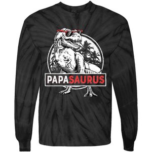 Papasaurus T Rex Dinosaur Funny Papa Saurus Family Matching Long Sleeve Tie-Dye Long Sleeve Shirt