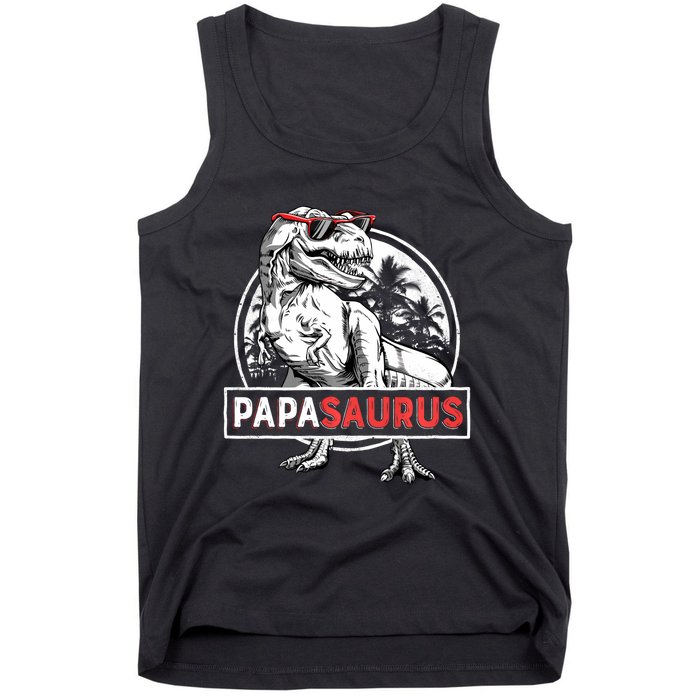 Papasaurus T Rex Dinosaur Funny Papa Saurus Family Matching Long Sleeve Tank Top