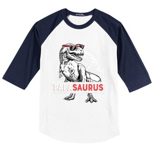 Papasaurus T Rex Dinosaur Funny Papa Saurus Family Matching Long Sleeve Baseball Sleeve Shirt